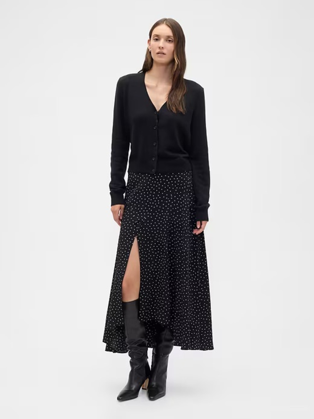 GAP Black Polka Dot Seamed Midi Skirt - Size XS
